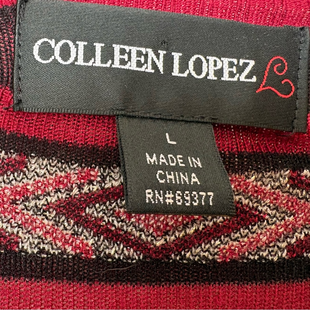 Colleen Lopez Red Aztec Knit Waterfall Cardigan Sweater Open Size L - Picture 2 of 4